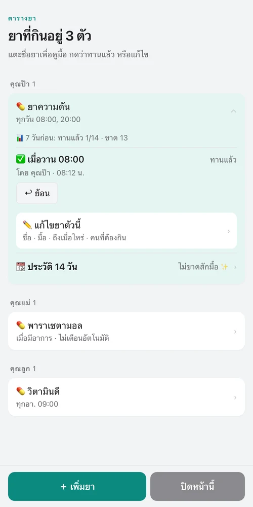 ตารางยาในเว็บ กางมื้อยาแล้วกดทานแล้วทีละมื้อ